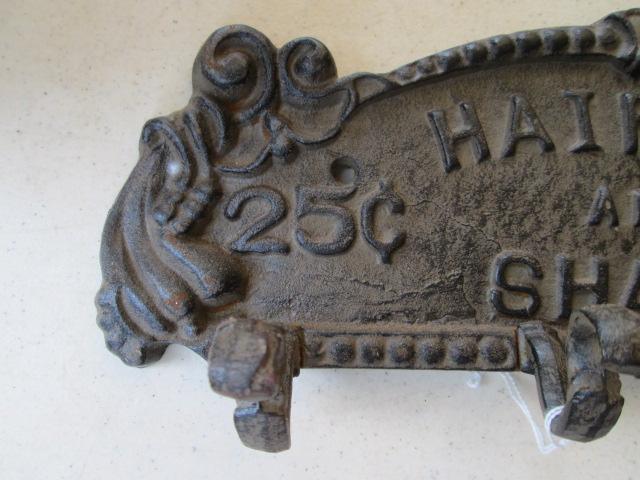 Cast Metal "Haircut and Shave 25 Cents" Coat Hook