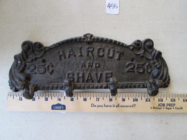 Cast Metal "Haircut and Shave 25 Cents" Coat Hook