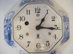 Miller and Newark Clock Co. Blue and White 8 Day Kitchen Clocks