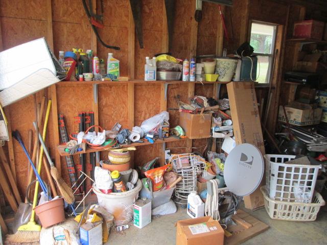 Garage Contents- Mower Parts, Gas Cans, Grill
