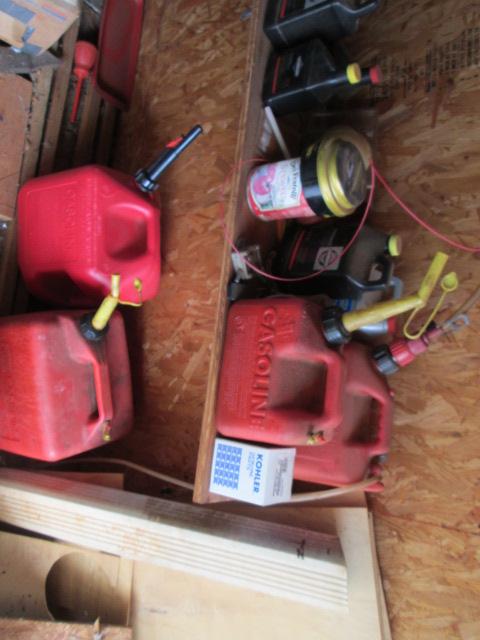 Garage Contents- Mower Parts, Gas Cans, Grill