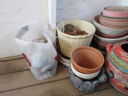 Large Grouping of Terra Cotta Pots, Light Weight Pots, Pot Saucers, Dollies and Pebbles