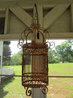 Painted White Wrought Iron Bird Cage