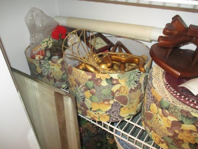 Closet Contents-Dried Floral Wreaths, Artificial Florals, Woven Waste Baskets,