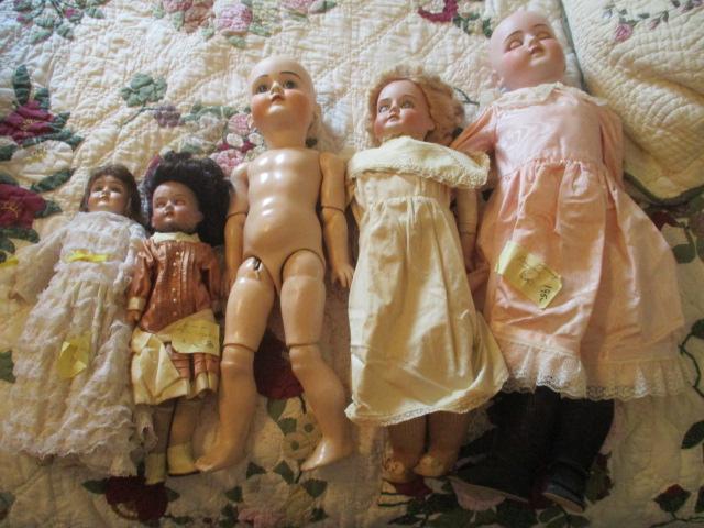 Five Antique German Bisque Dolls-A.M. Foradora