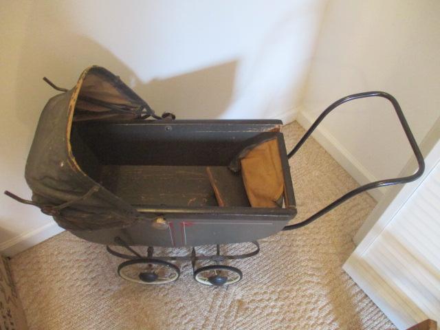 Antique Wood Doll Bed and Stroller