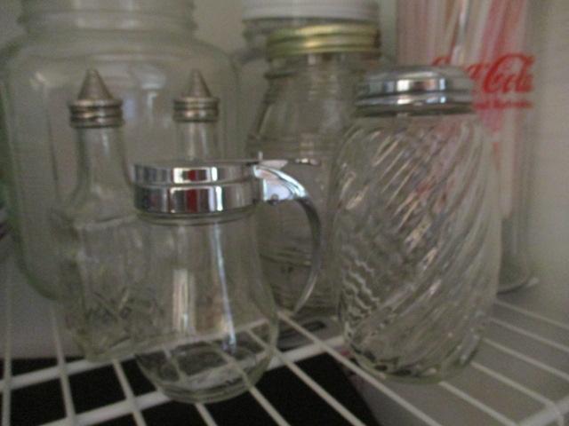 Large Grouping of Glass Cannisters, Jars, Coca-Cola Straw Holder, Tea Jar with Aluminum Lid,