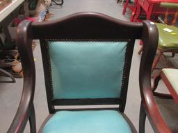 Antique Blue Leather Seat & Back Ball & Claw Feet Chair w/nailheads