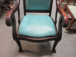 Antique Blue Leather Seat & Back Ball & Claw Feet Chair w/nailheads