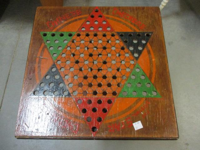 Chinese Checkers Wood Game Table w/Shelf