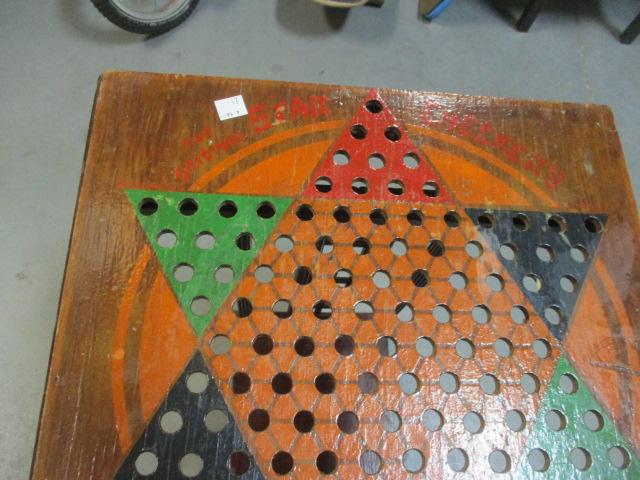 Chinese Checkers Wood Game Table w/Shelf