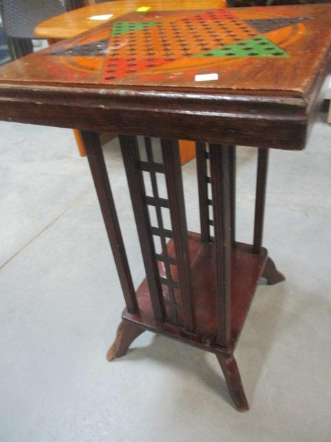 Chinese Checkers Wood Game Table w/Shelf