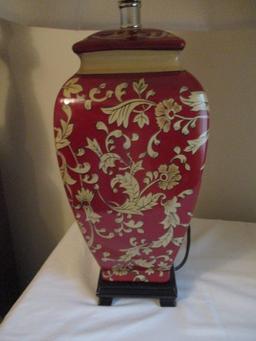 Pair of Red and Gold Floral Table Lamps