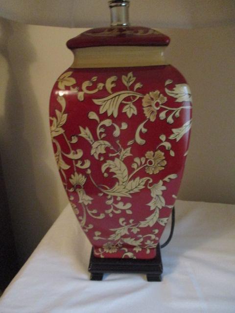 Pair of Red and Gold Floral Table Lamps