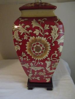 Pair of Red and Gold Floral Table Lamps