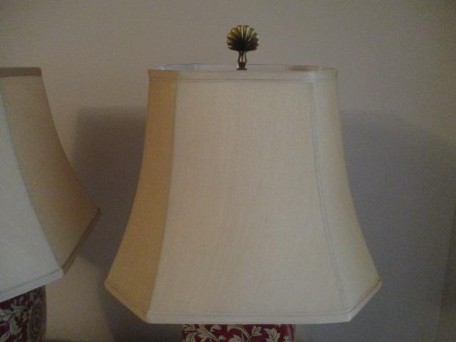 Pair of Red and Gold Floral Table Lamps