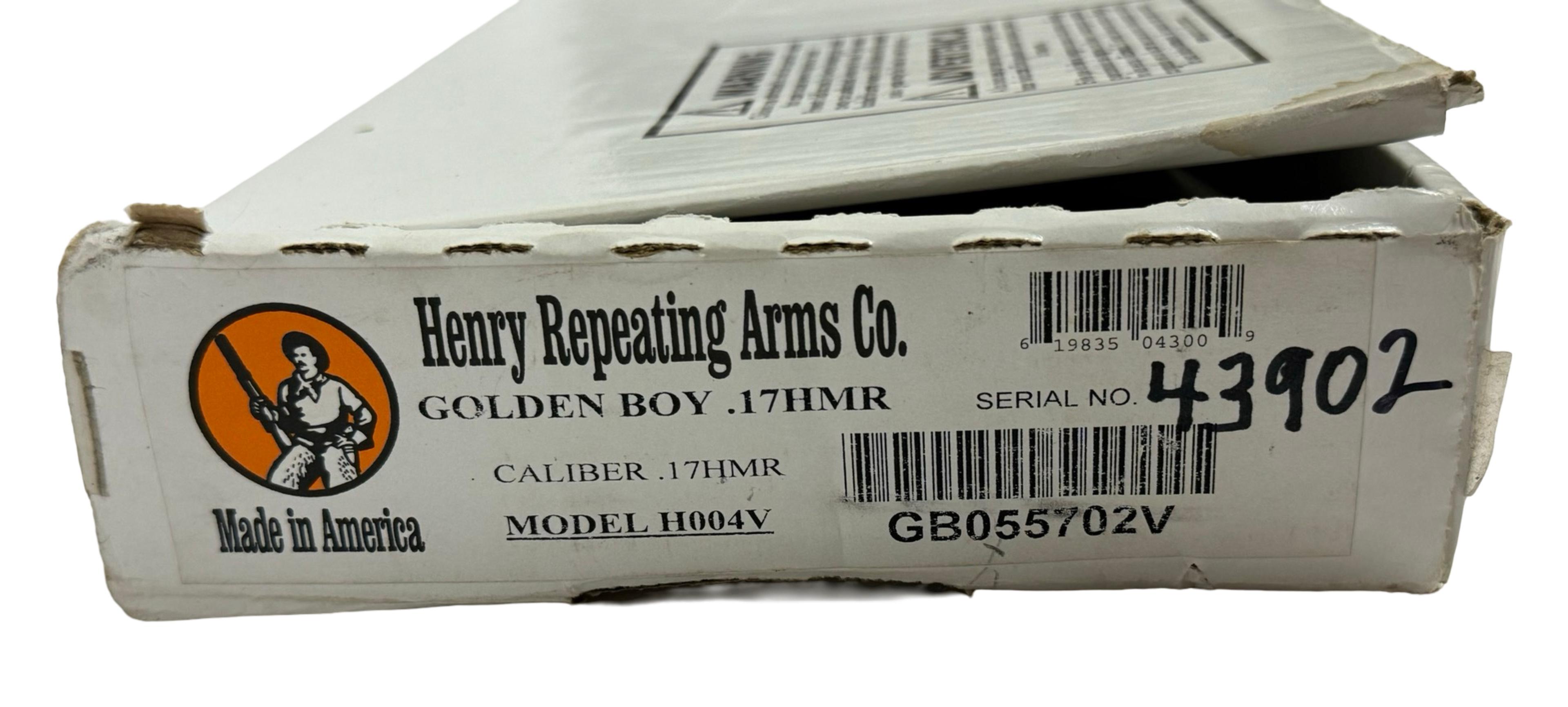 NIB Henry Model H004V Golden Boy .17 HMR Lever Action Rifle