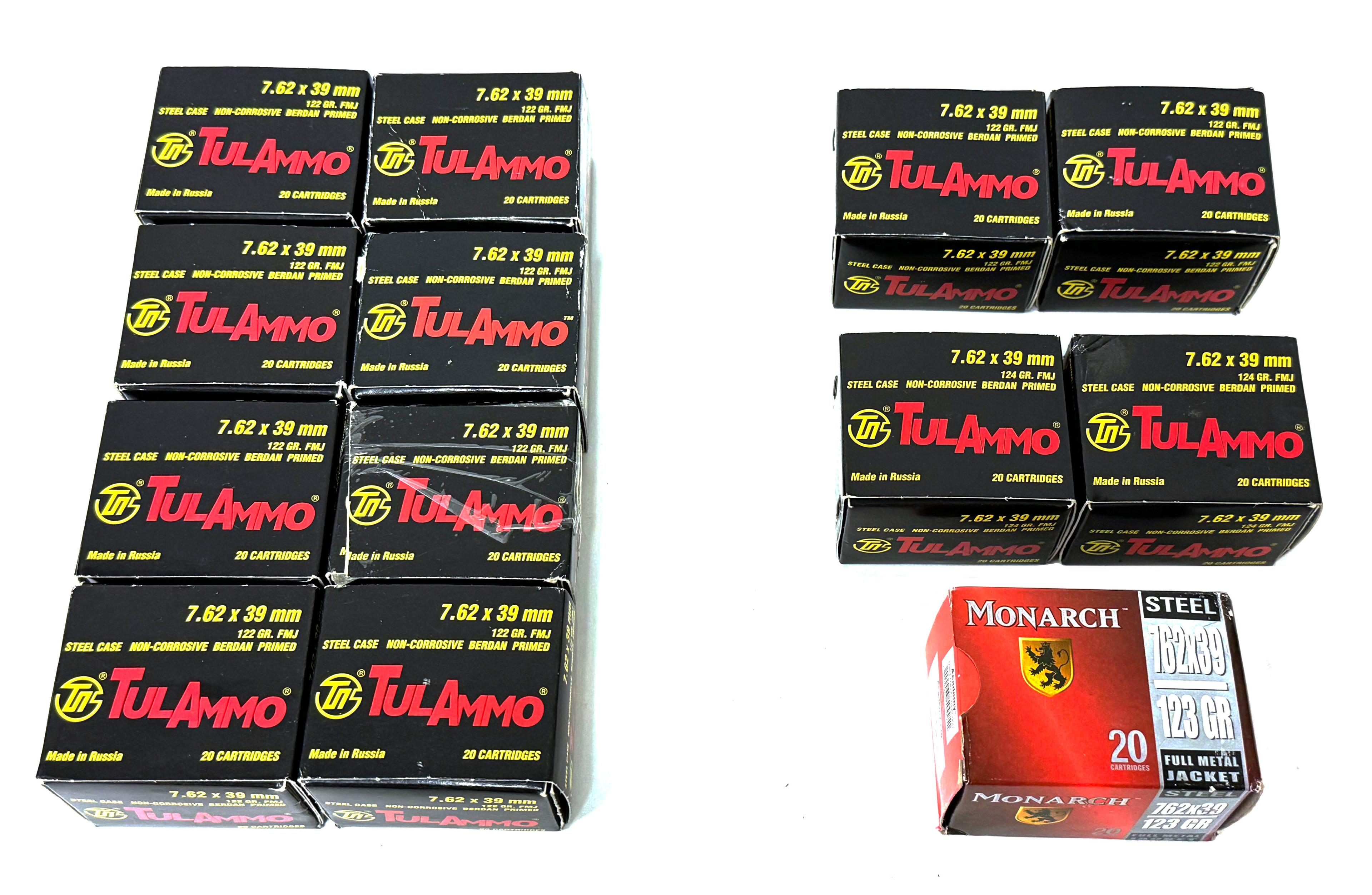 NIB 240rds. Of 7.62x39mm 122gr., 123gr., and 124gr.  FMJ Steel Case Ammunition