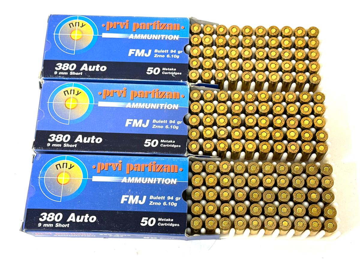 NIB 150rds. Of .380 AUTO 94gr. FMJ PPU Ammunition