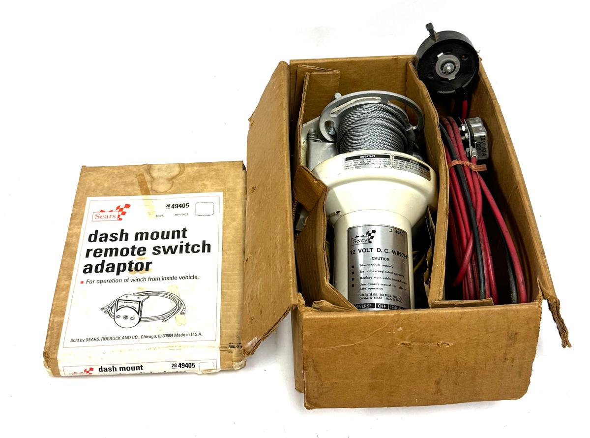 NIB Sears 12 Volt DC Winch with Dash Mount Remote Switch Adaptor