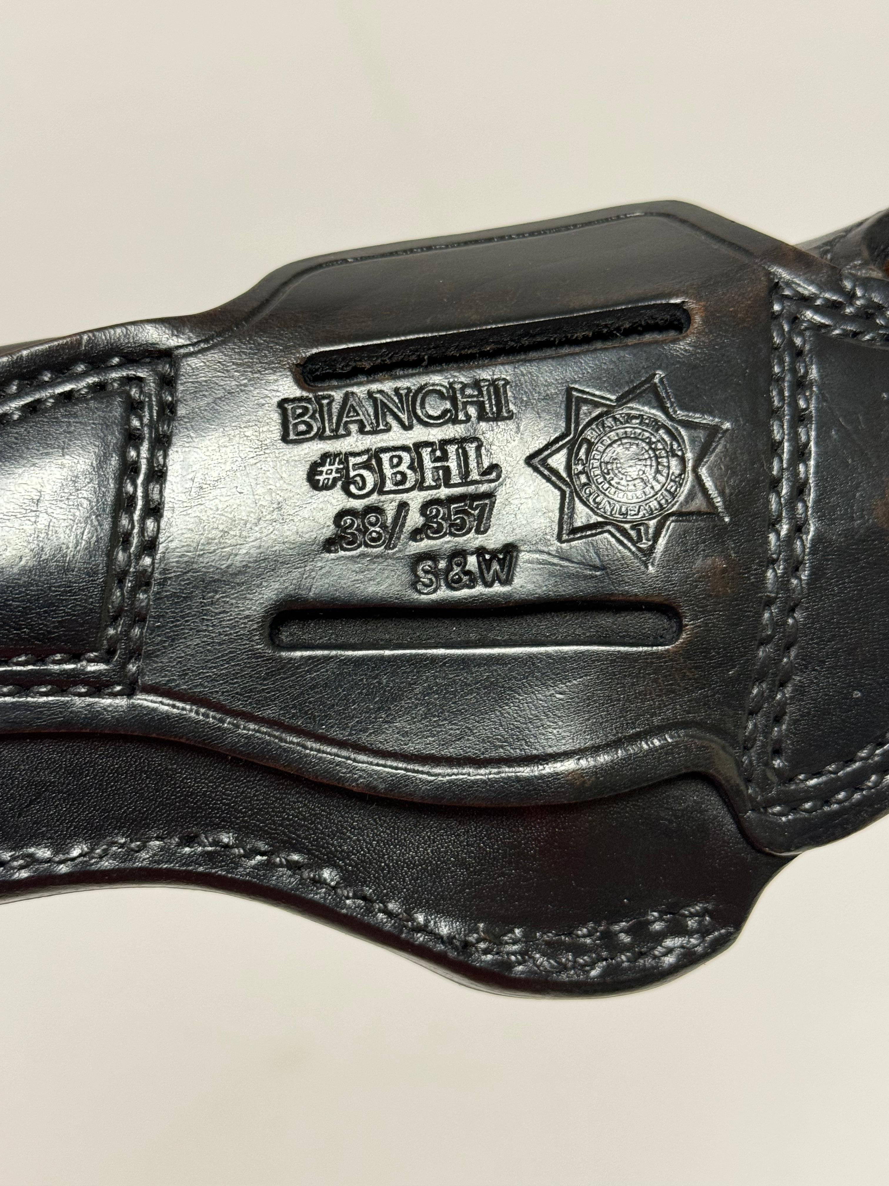 Bianchi #5BHL .38/.357 Smith & Wesson Black Leather Basket Weave Police Holster 