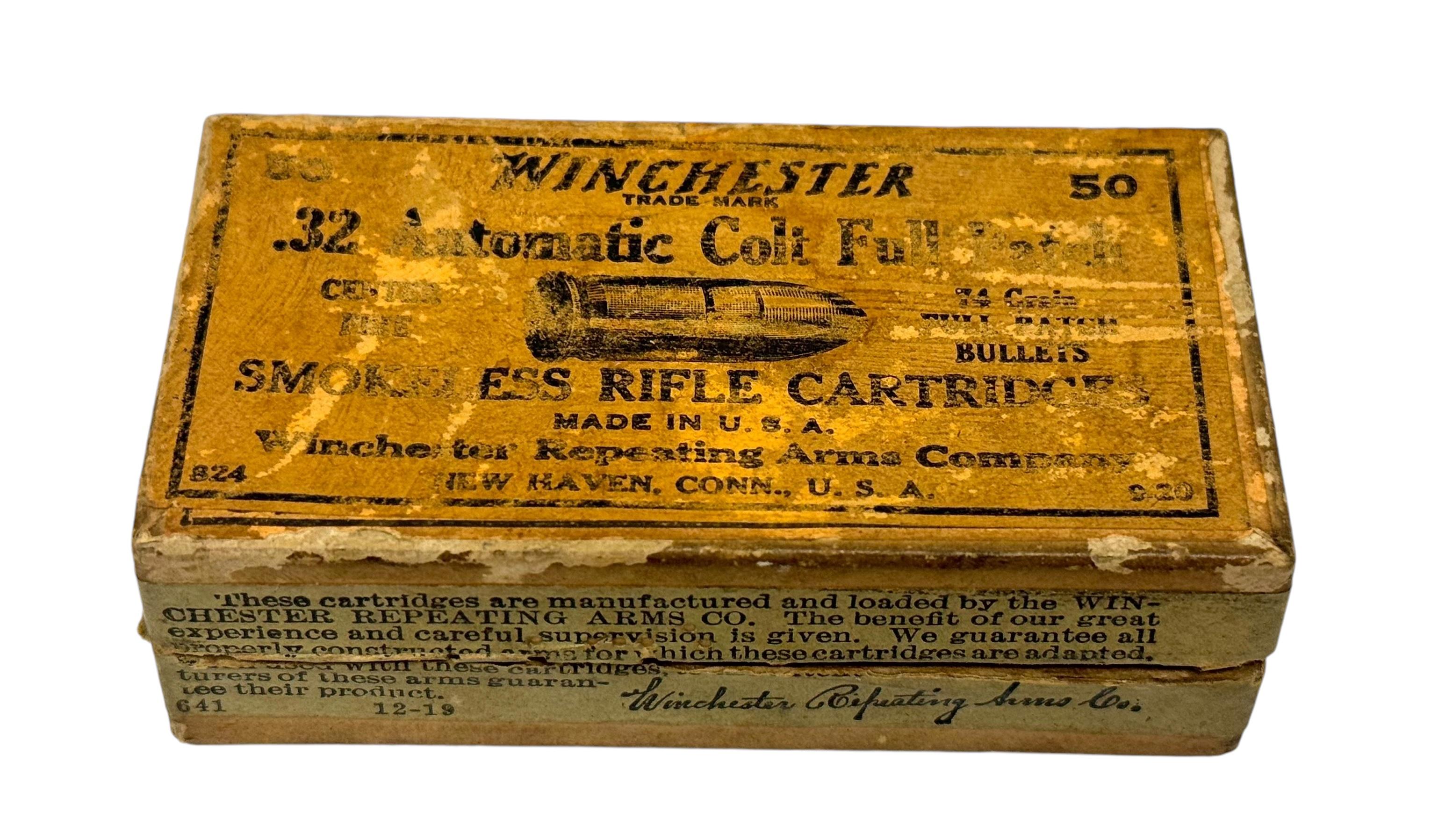 Collectible 47rds. of Winchester .32 AUTO COLT 74gr. Full Patch WRA Co. Orange Label Box Ammo