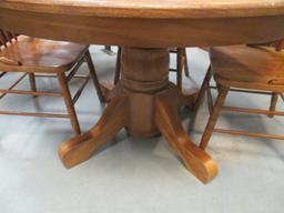 Oak Round Pedestal Table with 4 Chairs