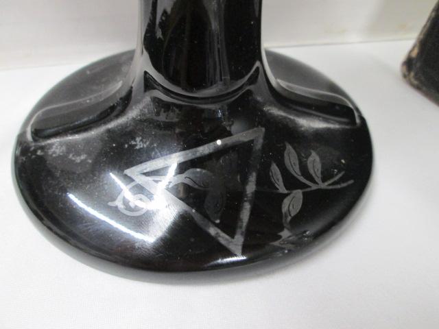 Three Pair of Clear Glass Candle Holders and Ebony Glass Candle Holder