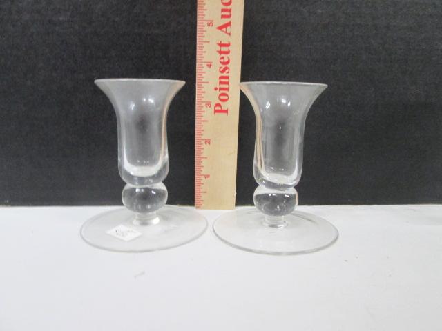 Three Pair of Clear Glass Candle Holders and Ebony Glass Candle Holder