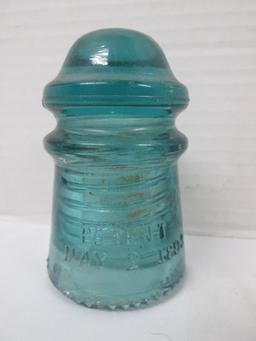 Antique Iron Padlock and Hemingay No. 9 Blue Glass Insulator