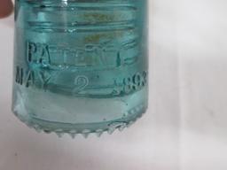 Antique Iron Padlock and Hemingay No. 9 Blue Glass Insulator