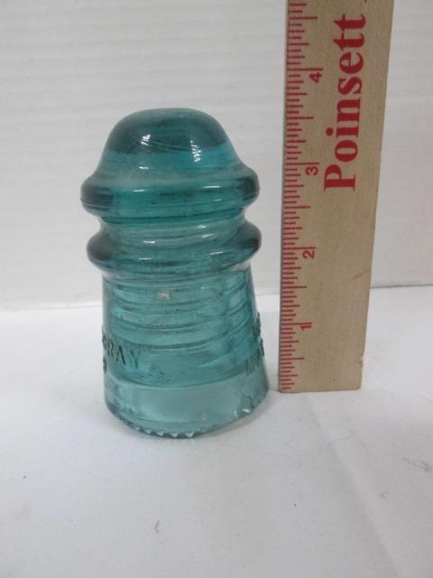 Antique Iron Padlock and Hemingay No. 9 Blue Glass Insulator