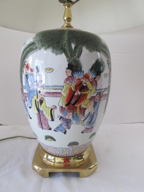 Porcelain Chinese Melon Jar Lamp with Brass Base