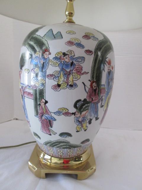 Porcelain Chinese Melon Jar Lamp with Brass Base
