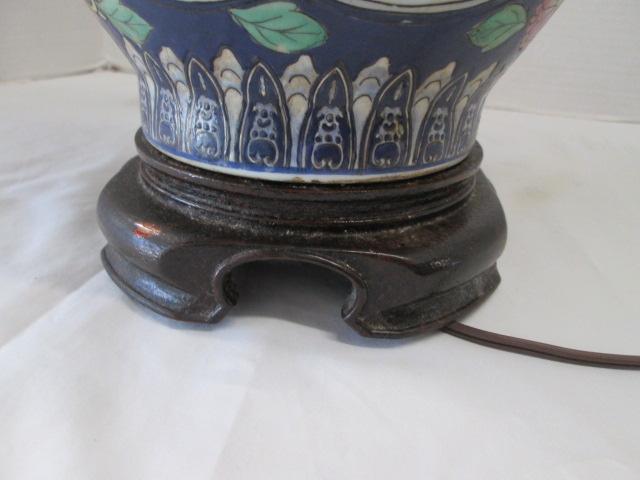 Porcelain Chinese Urn Lamp with Bird and Flower Design