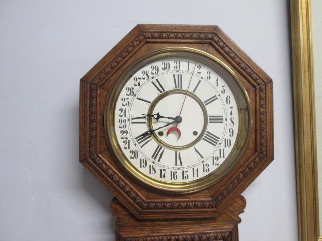 Antique Victorian Eclipse Oak Regulator Calander Clock