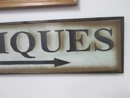 Distress Finish Wooden Hand Painted "Antiques" Sign