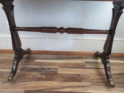 Signed Antique Hand Carved Rosewood Console Trestle Table with Drawer