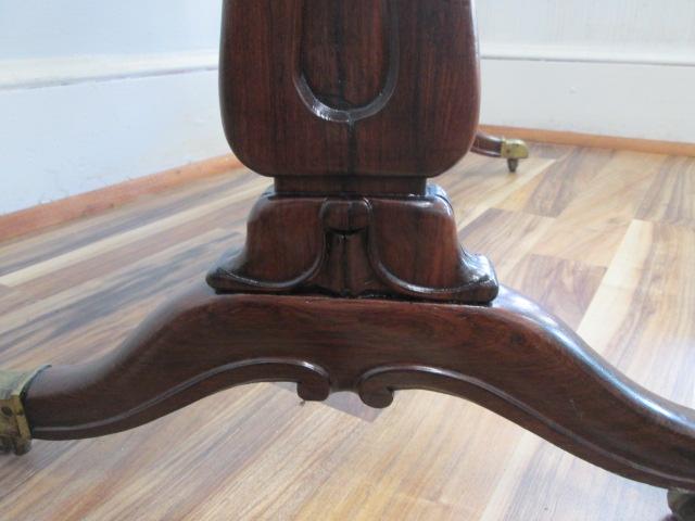 Signed Antique Hand Carved Rosewood Console Trestle Table with Drawer