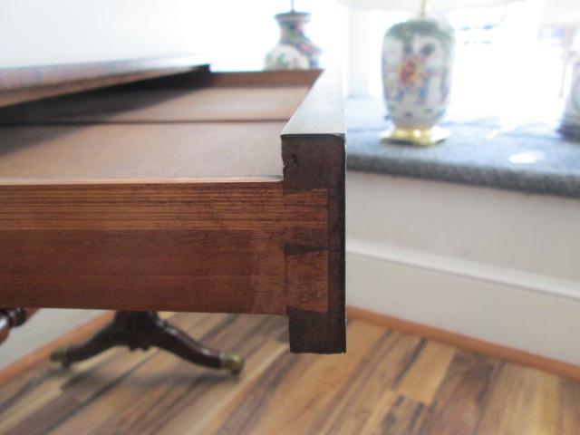 Signed Antique Hand Carved Rosewood Console Trestle Table with Drawer