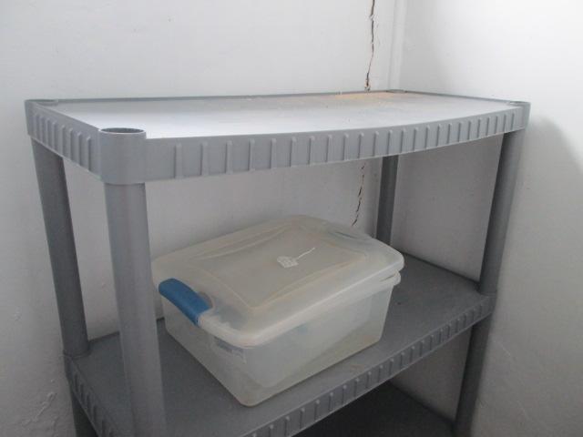 4 Tier Grey Heavy Duty Plastic Shelf Unit and Two Small Totes