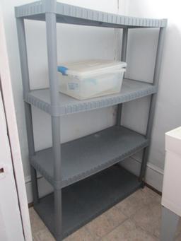 4 Tier Grey Heavy Duty Plastic Shelf Unit and Two Small Totes