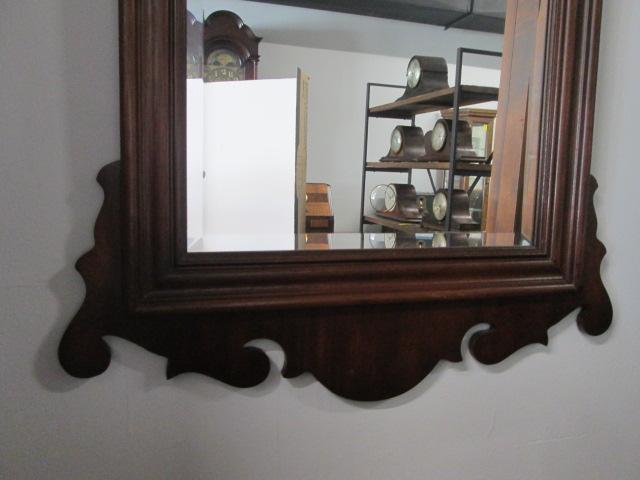 Chippendale Style Mahogany Frame Beveled Mirror with Inlay Design