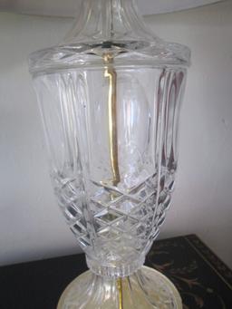 Pair of Crystal Table Lamps with Gold Tone Bases