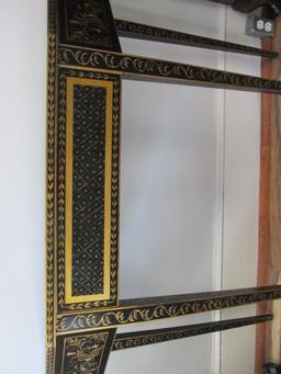 Wellington Hall Black Lacquer Console Table with Handpainted Gold Designs