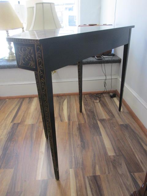 Wellington Hall Black Lacquer Console Table with Handpainted Gold Designs