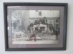 Black/White Photo Print of Loaded and Parked Stagecoach in Front of Hotel in Telluride, Co.