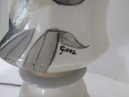 Vintage Midcentury Gibbs Signed Handpainted Porcelain Urn Table Lamp