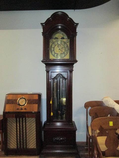 Imposing Antique Bailey, Banks and Biddle Mahogany Grandfather Floor Clock