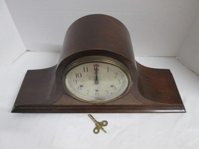 Vintage Seth Thomas Mahogany 8 Day Mantle Clock with Burlwood Accents